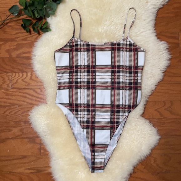 Shein Plaid Bodysuit/ Brown & White/ Size Medium - Picture 2 of 11